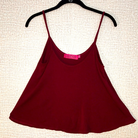BooHoo Crop Swing Tank Top Wine sz 6 - Picture 3 of 9